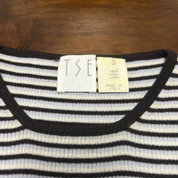 Tse Wool Black, White, and Light Blue Gray Stripe Tee Size S - Picture 3 of 9